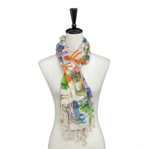 Multicolor Zebra Print Lightweight Scarf Fringe Boho Statement